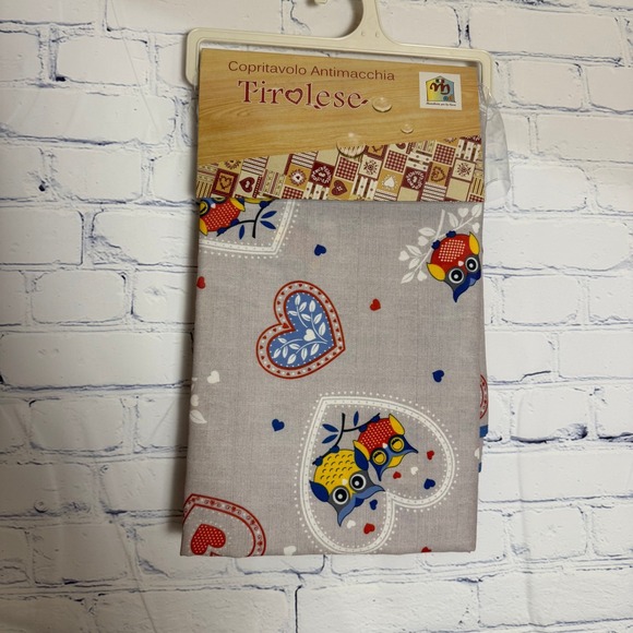 Tirolese Other - Tirolese Owl Heart Print Stain Resistant Tablecloth Grey 150x180cm NEW